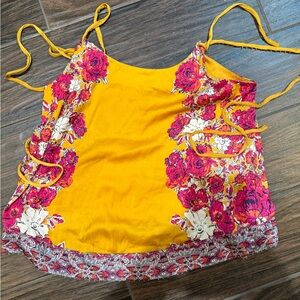 Free People Yellow Camisole with Pink and White Floral Accents